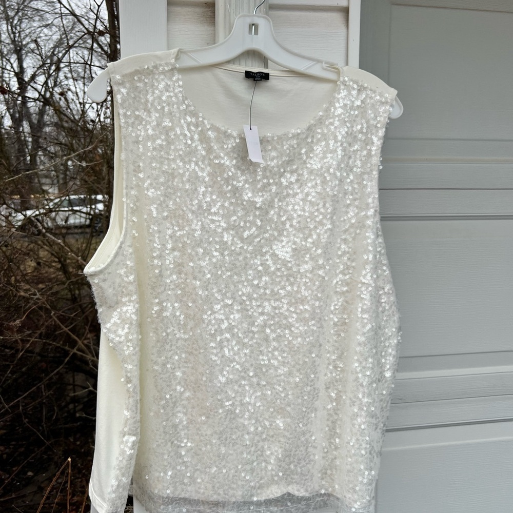 NWT Gorgeous & Festive Cream Sequin Front Sleeveless Blouse